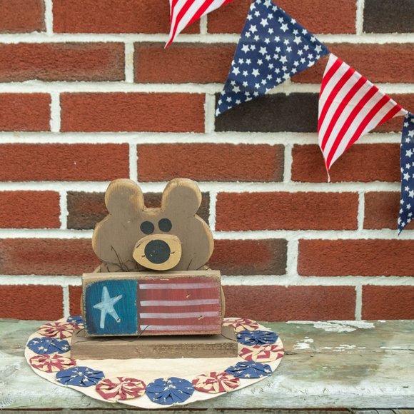Rustic Primitive Garden Farmhouse TEDDY BEAR Americana USA 4th Of July Decor - Picture 3 of 3